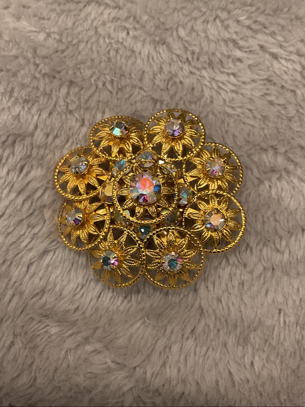 Gold-Tone Floral Aurora Crystal Brooch - Women's Fashion Pin